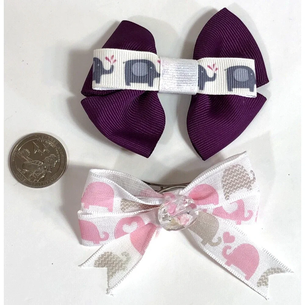 Elephant Hair Clip Barrette Lot Ribbon Bow Trendy New Coquette Pink Purple